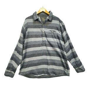 Bob Timberlake Mens  Striped Linen Blend Long Sleeve Polo Shirt XL Blue & Gray